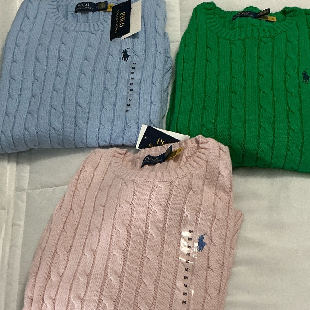 Polo by Ralph Lauren Women’s Cable Knit Sweater - Light Blue, Green, Pink